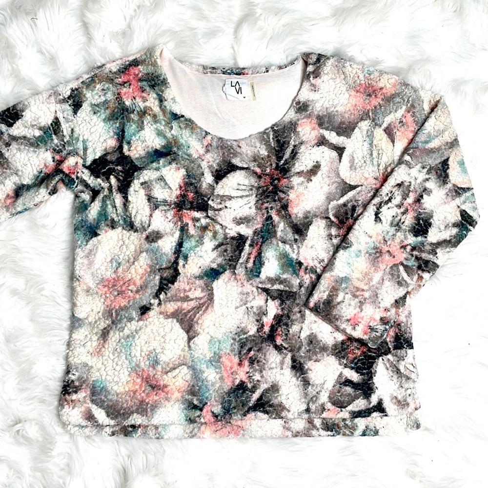 Anthropologie LAVI Floral Pattern Fleece Pullover Sweatshirt